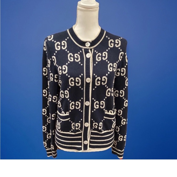 Gucci Sweaters - GUCCI GG Navy/Cream Cardigan Sweater NWT Auth